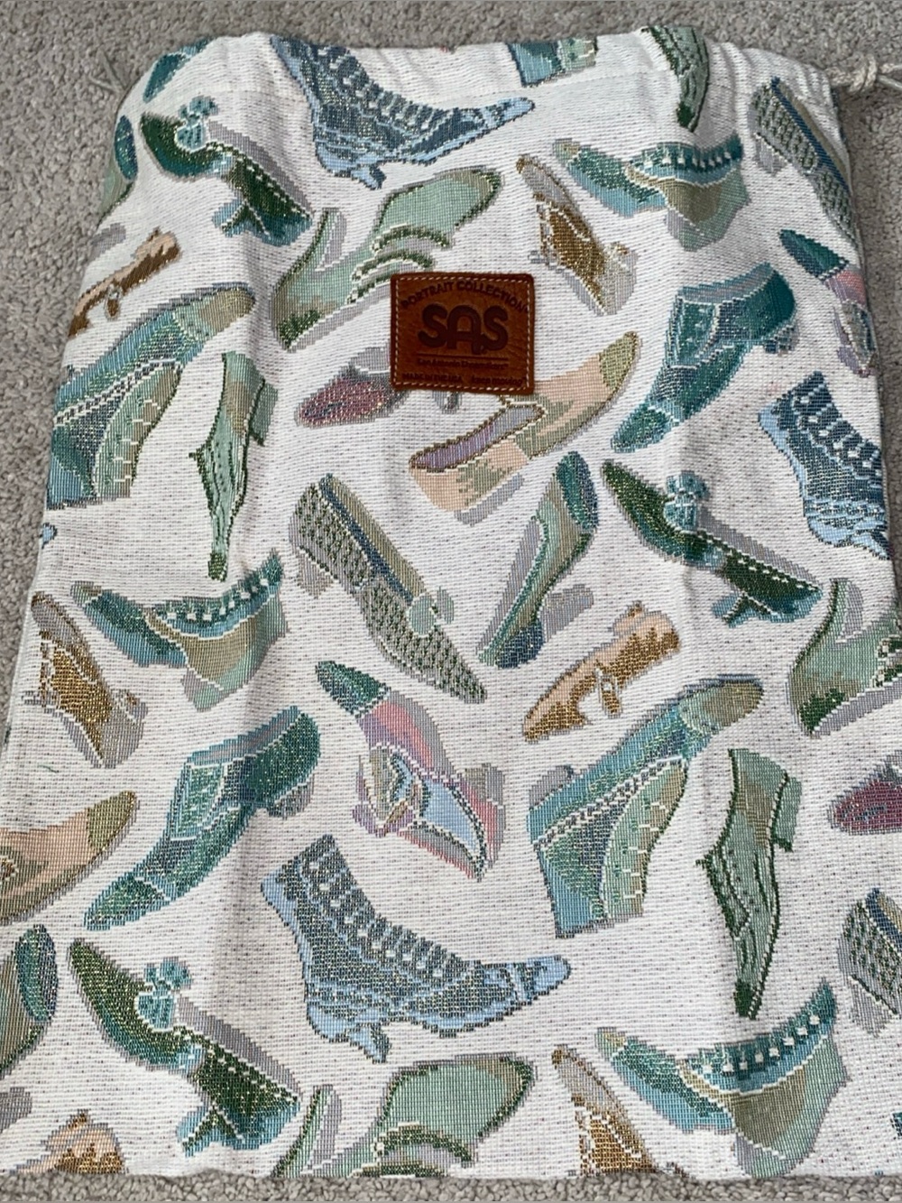 SAS Portrait Collection Vintage Tapestry Shoe Bag Drawstring Pastel Made in USA